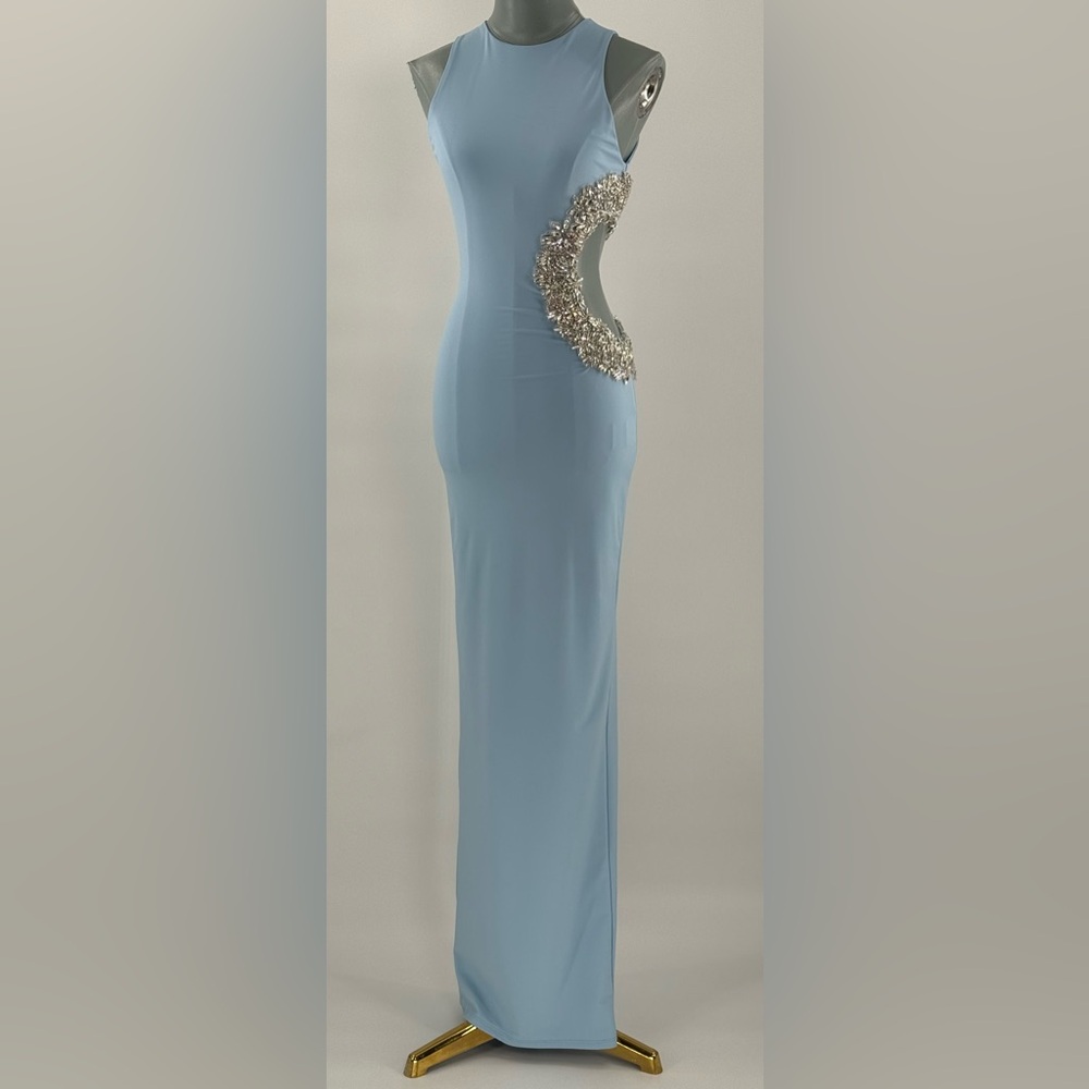 🆕 BRONX & BANCO 🧿 NWOT Camila Rhinestone Cutout Maxi, Powder Blue, Sz XS US 2 - Picture 4 of 16